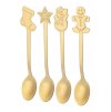 Súprava 4 zlatých lyžičiek s vianočnými motívmi – hviezda, snehuliak, perník a ponožka