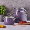 Smaltované hrnce 4 ks s pokrievkami – jemne fialové, elegantné