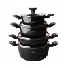 Súprava hrncov a hlbokej panvice 4 ks s pokrievkami – čierna mramorová úprava