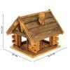 Drevené krmítko pre vtáky veľké s vyznačenými rozmermi strechy a výšky
