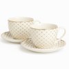 Darčeková porcelánová sada na kávu – zlatá geometria, 2 šálky a tanieriky