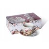Darčeková porcelánová sada na kávu – romantické ruže, 2 šálky a tanieriky