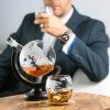 Karafa na whisky v tvare glóbusu so stojanom a pohármi – Darčekový set s kamennými kockami