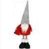 Dekoračný vianočný škriatok so sivou čiapkou, červeným kabátom a bielou bradou, stojaca zimná figúrka 40 cm
