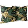 Obliečka na vankúš Jungle Gold – tropické listy v zlatej a zelenej na čiernom pozadí