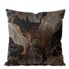 Obliečka na vankúš Copper Luxe – čierno-medený listový vzor s geometrickým efektom