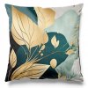 Obliečka na vankúš Nordic Leaves – moderný listový vzor v zlatej a zeleno-modrej palete