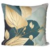 Obliečka na vankúš Nordic Leaves – moderný listový vzor v zlatej a zeleno-modrej palete