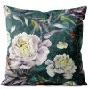 Obliečka na vankúš Botanica Peony – kvetinový vzor pivónií a lupeňov na smaragdovom podklade