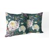 Obliečka na vankúš Botanica Peony – kvetinový vzor pivónií a lupeňov na smaragdovom podklade