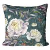 Obliečka na vankúš Botanica Peony – kvetinový vzor pivónií a lupeňov na smaragdovom podklade