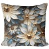 Obliečka na vankúš Gold Bloom – 3D kvetinový vzor s modro-bielymi lupienkami a zlatým stredom