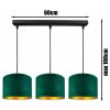 Závesné svietidlo Emerald Glow – trojité prevedenie so smaragdovým velúrom a zlatým vnútrom, 2 varianty