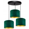 Závesné svietidlo Emerald Glow – trojité prevedenie so smaragdovým velúrom a zlatým vnútrom, 2 varianty