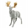 Sivý velúrový los so zlatými parohmi – luxusná dekoračná soška s realistickým povrchom, výška 42 cm