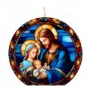 Vianočná luxusná sójová sviečka – Svätá rodina vo vitrážovom okne, dekoratívna sviečka 15 cm