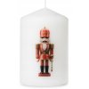 Vianočná valcová sviečka s motívom luskáčika – 8 cm