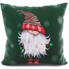 Vianočná obliečka o škriatkom v červenej čiapke a bielou bradou na smaragdovom podklade – 40x40 cm