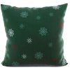 Zadná strana vianočnej obliečky so smaragdovým podkladom a bielymi snehovými vločkami – 40x40 cm