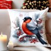 Dekoračný vankúš so zimným vtáčikom a červenými bobuľami, ideálny doplnok do vianočného interiéru – 40x40 cm