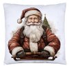 Vianočná obliečka Santa Claus – dekoratívna obliečka na vankúš s realistickým motívom Mikuláša a vianočného stromčeka, biely podklad, rozmer 40x40 cm