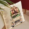 Dekoračný vankúš s ilustráciou retro auta s darčekmi na béžovom podklade v zimnom interiéri – 40x40 cm