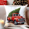 Vianočná obliečka Retro Pickup – štýlová zimná dekorácia s červeným pickupom a stromčekom, ideálna na vianočné obdobie