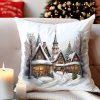Dekoračný vankúš s motívom zimnej dedinky a osvetlenými domčekmi, Vianočný motív – 40x40 cm