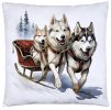 Vianočná obliečka s motívom troch husky psov ťahajúcich sane v zasneženej krajine – 40x40 cm