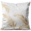 Obliečka na vankúš Golden Palm – zlatisté palmové listy na bielom podklade