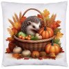 Jesenná obliečka na vankúš 40×40 – Ježko v košíku s tekvicami a lístím