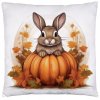 Jesenná obliečka na vankúš 40×40 – Zajačik na tekvici v jesennom lístí