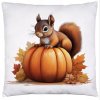 Jesenná obliečka na vankúš 40×40 – Veverička na tekvici v prírodných farbách