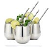 Sada 4 nerezových pohárov na drinky – strieborný lesklý dizajn 350 ml + slamky