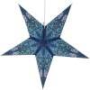 Vianočná hviezda 60 cm – modrá papierová dekorácia s vitrážnym vzorom, nesvietiaca verzia