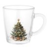 Sklenený vianočný hrnček s maľovaným stromčekom a darčekmi, objem 350 ml – kolekcia Čaro tradícií