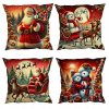 Sada vianočných obliečok 40×40 cm – štyri motívy: Santa so sobmi, Santa s darčekmi, snehuliak na saniach a objímajúci sa snehuliaci
