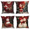Sada vianočných obliečok 40×40 cm – štyri motívy: Santa na saniach, Santa s darčekmi, snehuliak na saniach a dvojica snehuliakov