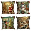 Sada vianočných obliečok 40×40 cm – štyri motívy: Santa, snehuliak, elf a zimná dedinka