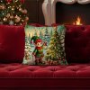 Vianočná obliečka so škriatkom pri stromčeku na červenej pohovke pred krbom – 40x40 cm