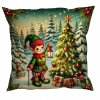 Vianočná obliečka so škriatkom pri stromčeku a darčekmi – sviatočný motív 40x40 cm