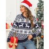 Dámsky modro-biely vianočný sveter so sobím motívom a vločkami – pohodlný a štýlový kúsok pre zimné dni.