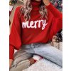Mäkký červený vianočný sveter Merry s bielym nápisom a rolákom – pohodlný kúsok na zimu aj sviatočné dni