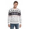 Pánsky vianočný sveter v bielej farbe s čiernymi sobmi a nórskym vzorom