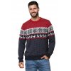 Pánsky červeno-modrý vianočný sveter so sobím a severským vzorom – štýlový zimný doplnok