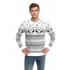 Pánsky biely vianočný sveter s čiernym nórskym vzorom a sobím motívom – pohodlný a štýlový sviatočný outfit