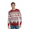 Pánsky červený vianočný sveter s bielym nórskym vzorom, sobmi a snehovými vločkami – ideálny pre zimnú atmosféru