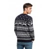 Zadný pohľad na pánsky tmavomodrý vianočný sveter s bielym nórskym vzorom a sobím motívom – klasický vianočný štýl
