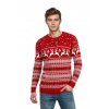 Pánsky červený vianočný sveter s nórskym vzorom, sobím motívom a vločkami – ideálny na zimné obdobie aj vianočné fotenie