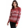 Dámsky červený vianočný sveter s bielym nórskym vzorom a sobím motívom – štýlový a pohodlný zimný outfit